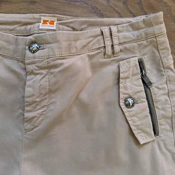 Boss Orange Slim Fit Khaki Pants Women's 4 Beige Zipper Pocket Moto Style - Picture 4 of 9
